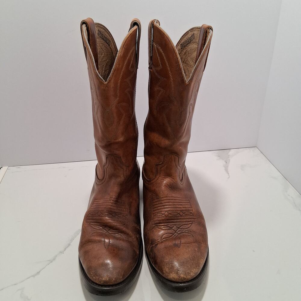 Durango Cowboy Western Pointed Toe  Men Pull On Leather Boots Tan Brown SZ-9 EE